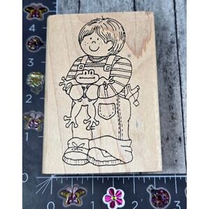 Alias Smith Rowe Boy Frog Overalls Slingshot Josh U124 Rubber Stamp Wood #U102
